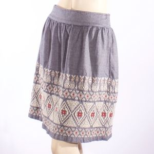 Lucky Brand Boho Embroidered Denim Chambray Skirt